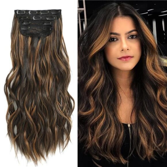 4Pcs Naturally Soft Hair Extensions, Highlight Balayage Brown